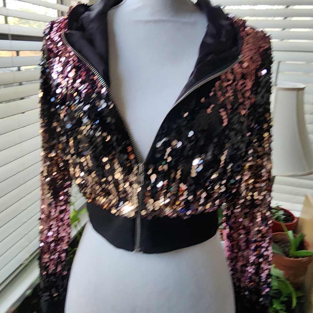 Forever 21 Black and Pink Sequin Bomber Jacket - Picture 6 of 10